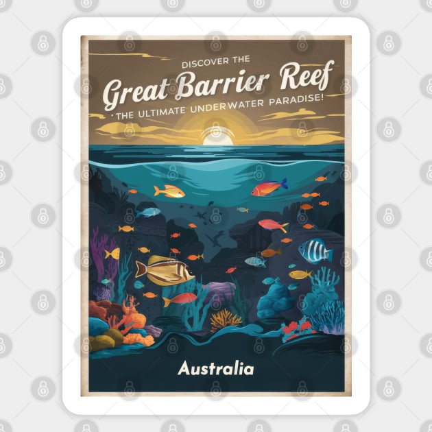 Retro Vintage Great Barrier Reef Adventure Sticker by POD24